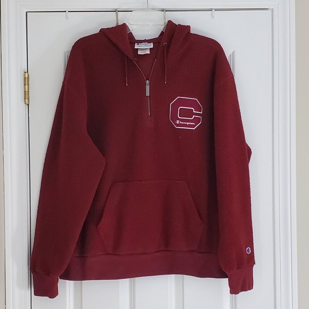 Champion Varsity Style Teddy Sherpa Kangaroo Pocket Oversize Hoodie Sweatshirt